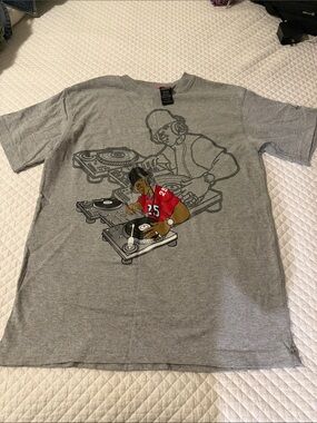 Kids Grey Graphic DJ Tee with Red Accent